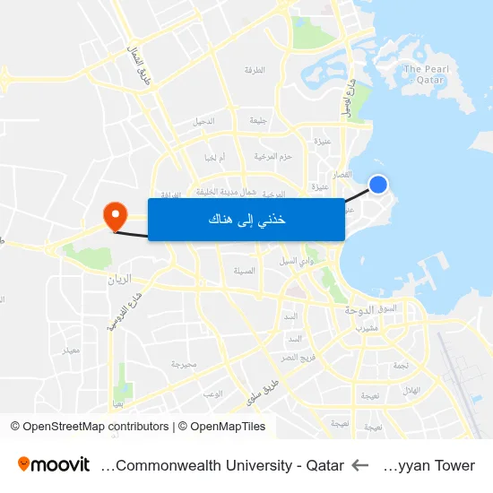 Al Rayyan Tower to Virginia Commonwealth University - Qatar map