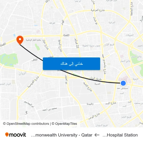 Hamad Hospital Station to Virginia Commonwealth University - Qatar map