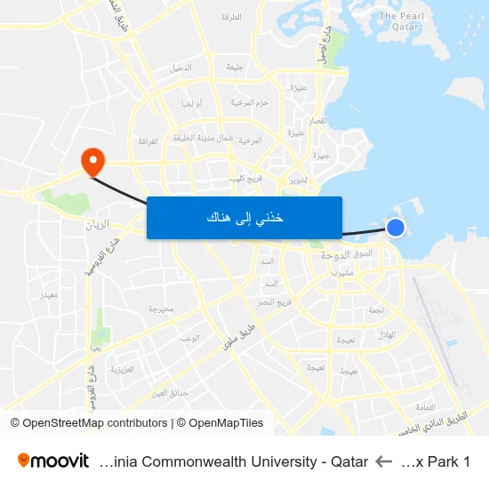 Box Park 1 to Virginia Commonwealth University - Qatar map