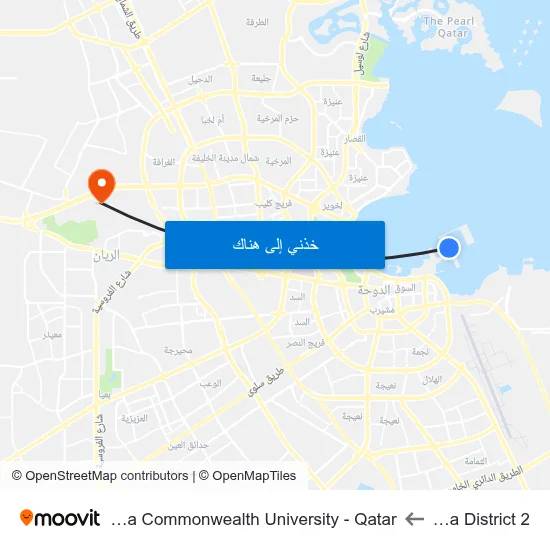Mina District 2 to Virginia Commonwealth University - Qatar map