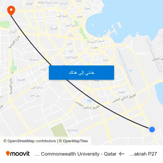 Al Wakrah P27 to Virginia Commonwealth University - Qatar map