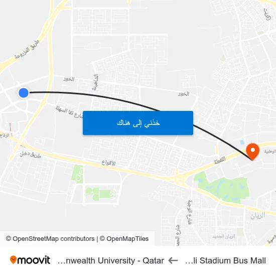 Ahmad Bin Ali Stadium Bus Mall to Virginia Commonwealth University - Qatar map