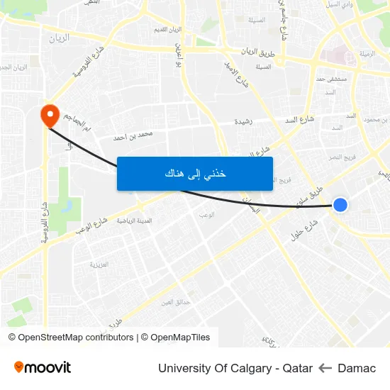 Damac to University Of Calgary - Qatar map