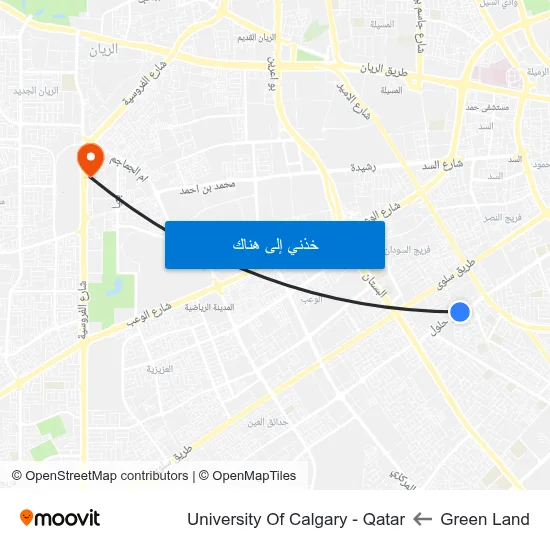 Green Land to University Of Calgary - Qatar map