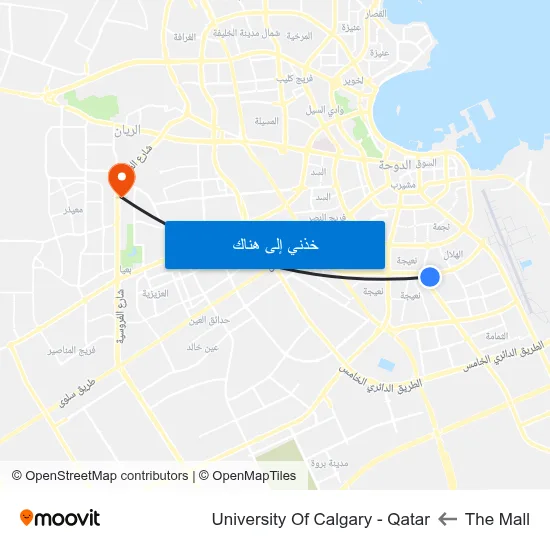 The Mall to University Of Calgary - Qatar map