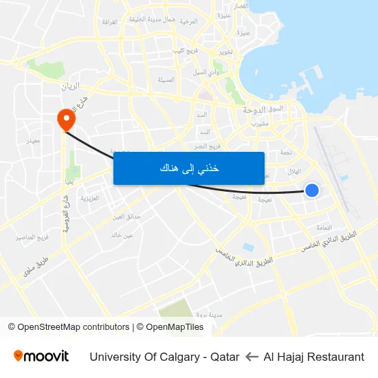 Al Hajaj Restaurant to University Of Calgary - Qatar map