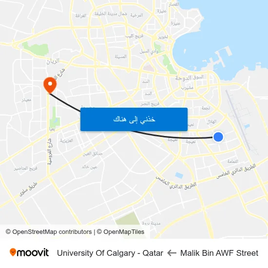 Malik Bin AWF Street to University Of Calgary - Qatar map