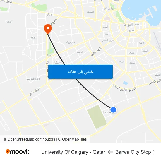 Barwa City Stop 1 to University Of Calgary - Qatar map
