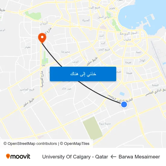 Barwa Mesaimeer to University Of Calgary - Qatar map