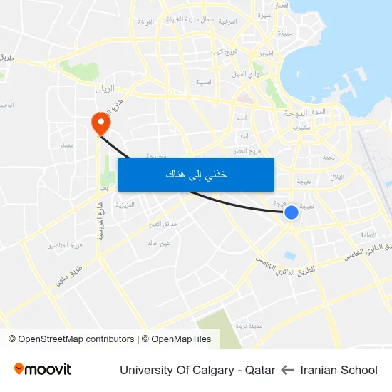 Iranian School to University Of Calgary - Qatar map