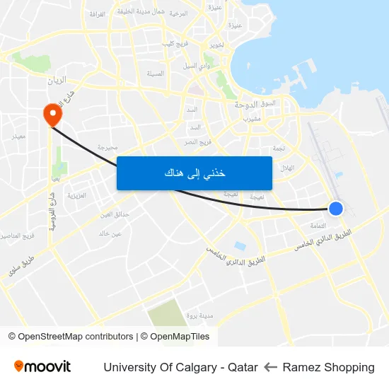 Ramez Shopping to University Of Calgary - Qatar map