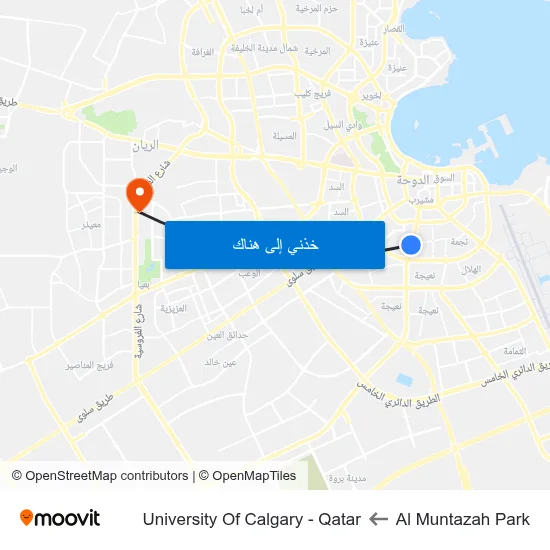 Al Muntazah Park to University Of Calgary - Qatar map