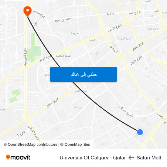 Safari Mall to University Of Calgary - Qatar map