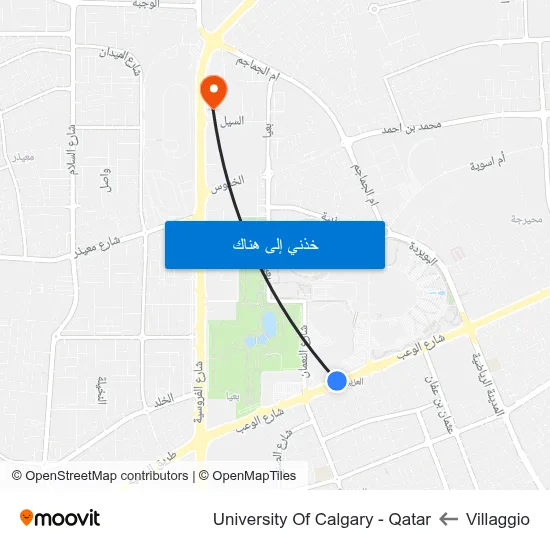 Villaggio to University Of Calgary - Qatar map