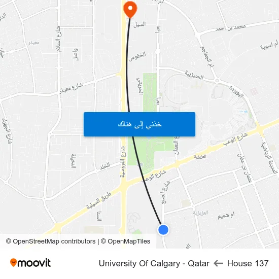 House 137 to University Of Calgary - Qatar map
