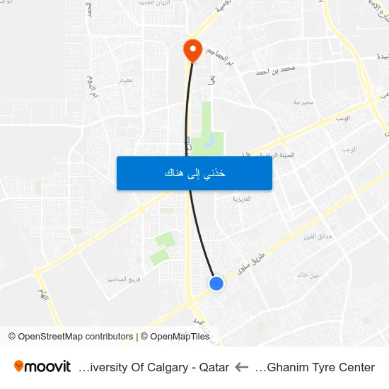 Al Ghanim Tyre Center to University Of Calgary - Qatar map