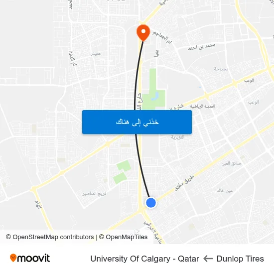 Dunlop Tires to University Of Calgary - Qatar map