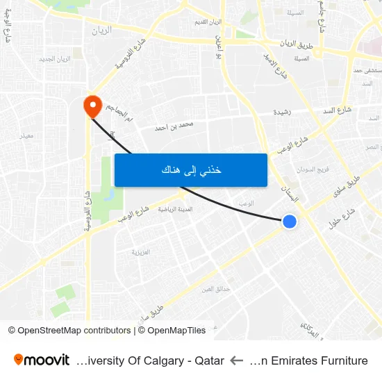 Pan Emirates Furniture to University Of Calgary - Qatar map