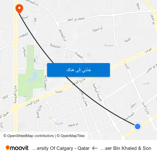 Nasser Bin Khaled & Son to University Of Calgary - Qatar map