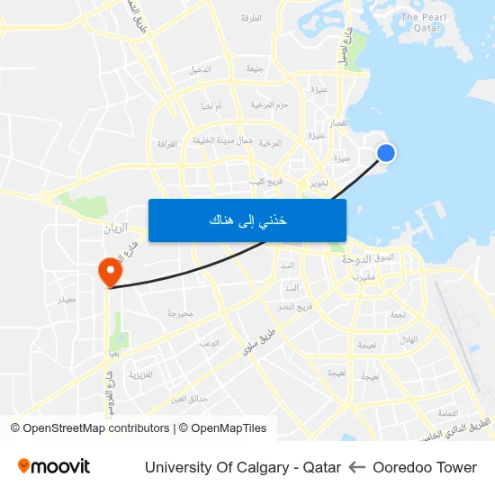 Ooredoo Tower to University Of Calgary - Qatar map