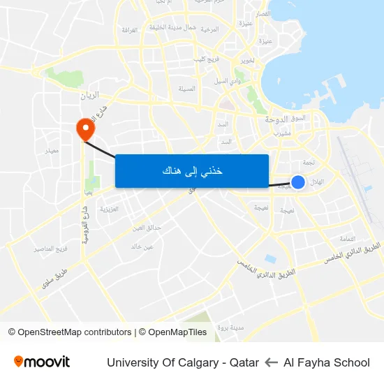 Al Fayha School to University Of Calgary - Qatar map
