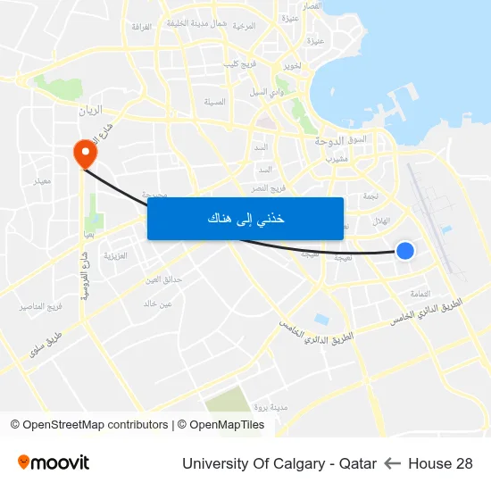 House 28 to University Of Calgary - Qatar map
