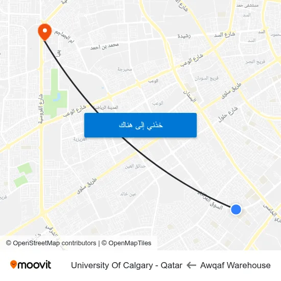 Awqaf Warehouse to University Of Calgary - Qatar map