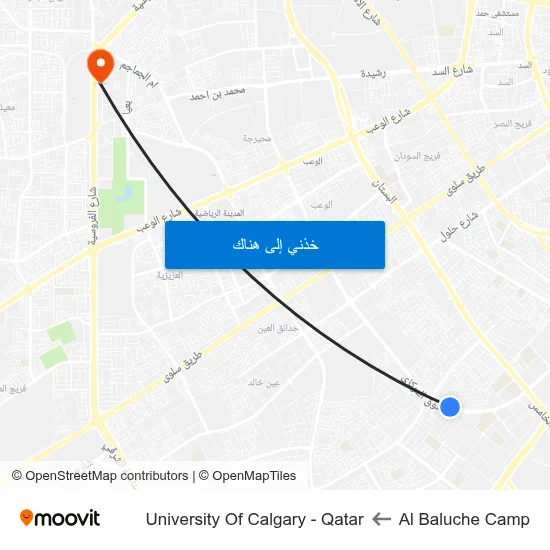 Al Baluche Camp to University Of Calgary - Qatar map
