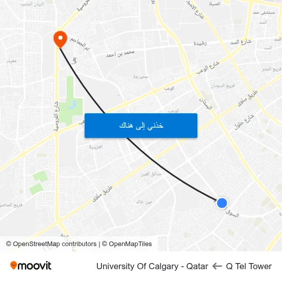 Q Tel Tower to University Of Calgary - Qatar map