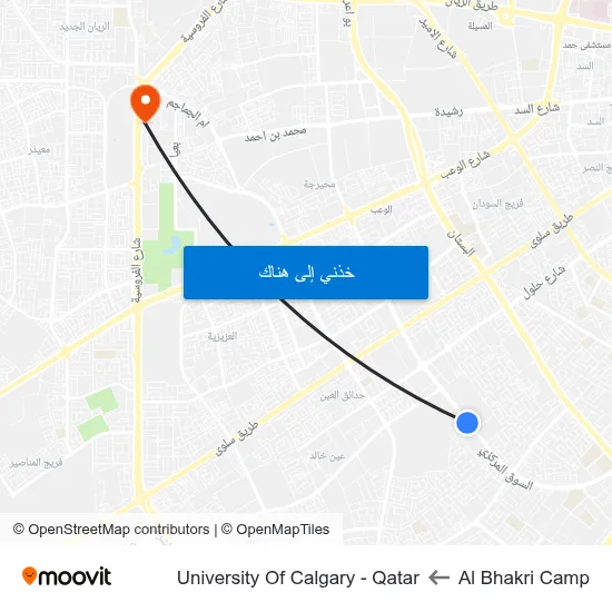 Al Bhakri Camp to University Of Calgary - Qatar map