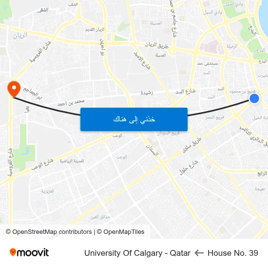 House No. 39 to University Of Calgary - Qatar map