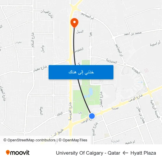 Hyatt Plaza to University Of Calgary - Qatar map
