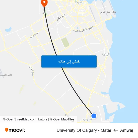Amwaj to University Of Calgary - Qatar map