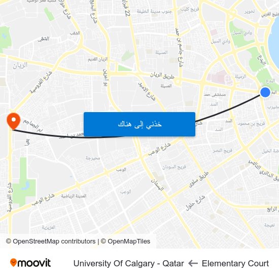 Elementary Court to University Of Calgary - Qatar map