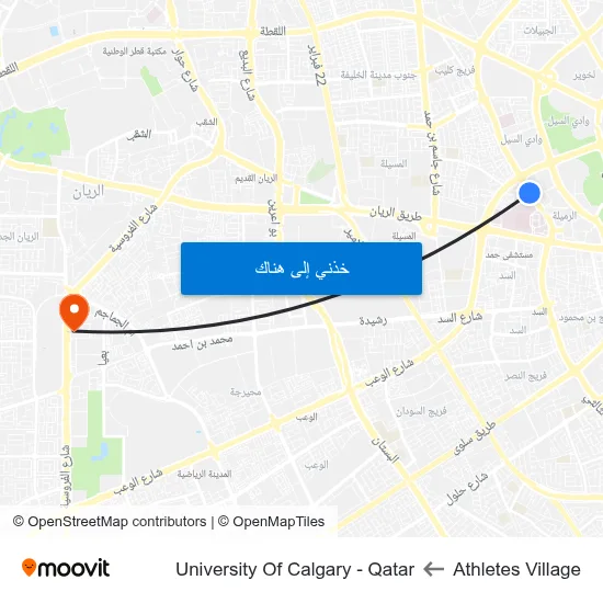 Athletes Village to University Of Calgary - Qatar map