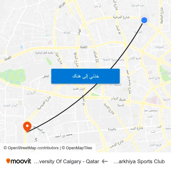 Al Markhiya Sports Club to University Of Calgary - Qatar map
