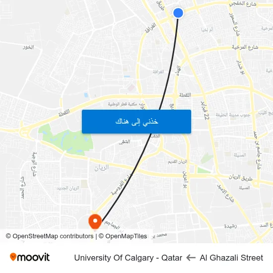 Al Ghazali Street to University Of Calgary - Qatar map