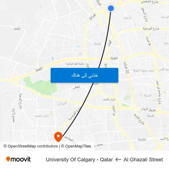 Al Ghazali Street to University Of Calgary - Qatar map