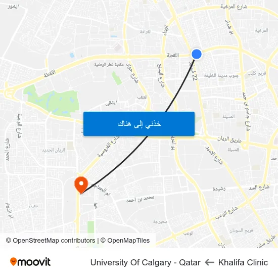 Khalifa Clinic to University Of Calgary - Qatar map