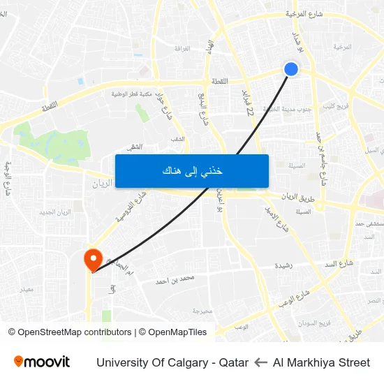 Al Markhiya Street to University Of Calgary - Qatar map