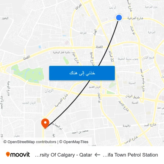 Khalifa Town Petrol Station to University Of Calgary - Qatar map