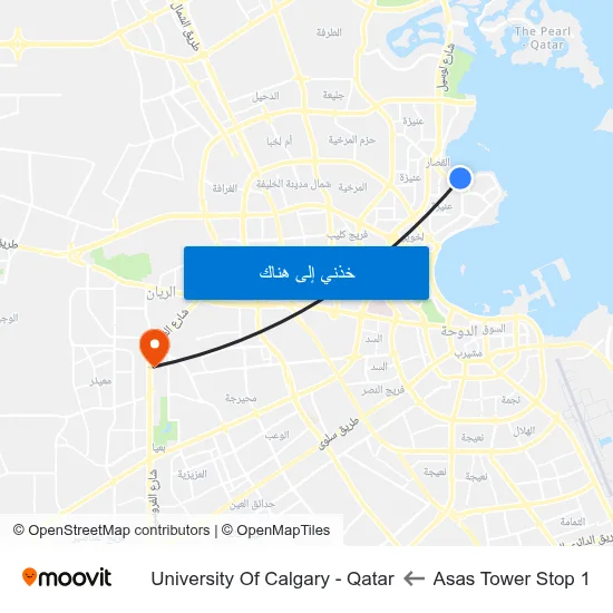 Asas Tower Stop 1 to University Of Calgary - Qatar map