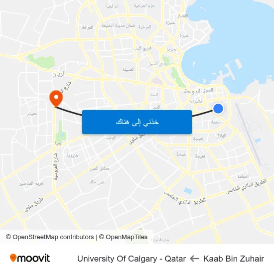 Kaab Bin Zuhair to University Of Calgary - Qatar map