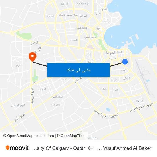 Fatima Yusuf Ahmed Al Baker to University Of Calgary - Qatar map