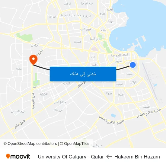Hakeem Bin Hazam to University Of Calgary - Qatar map