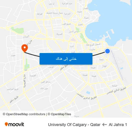 Al Jahra 1 to University Of Calgary - Qatar map