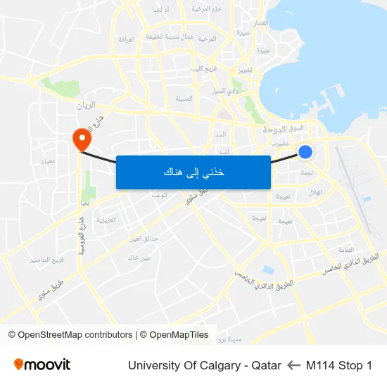 M114 Stop 1 to University Of Calgary - Qatar map