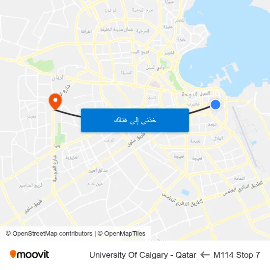 M114 Stop 7 to University Of Calgary - Qatar map