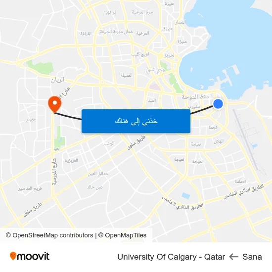 Sana to University Of Calgary - Qatar map