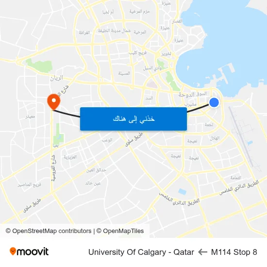 M114 Stop 8 to University Of Calgary - Qatar map